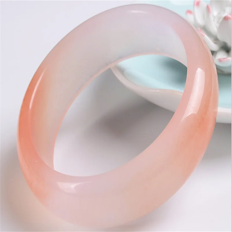 

Hot selling natural hand-carve Light pink Jade Baranglet 56-62mm bracelet fashion Men Women Luck Gifts Amulet for