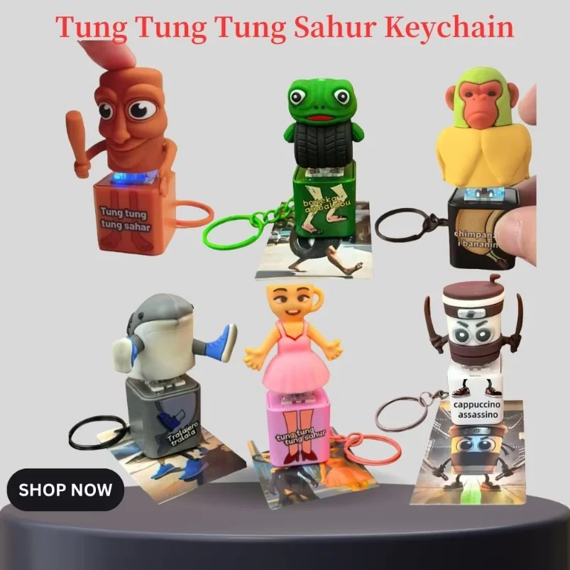 Фото Брелок Tung Tung Tung Sahur с LED-подсветкой и кнопкой, итальянский дизайн, Brainrot Tralalero Tralala, подвеска-акула для сумки, аксессуары для ключей №1
