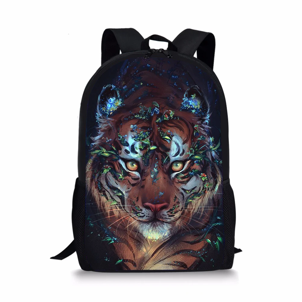 Tiger Art Style Print New Large Schoolbag Student School Backpack Waterproof Bagpack Capacity Primary Book Bags