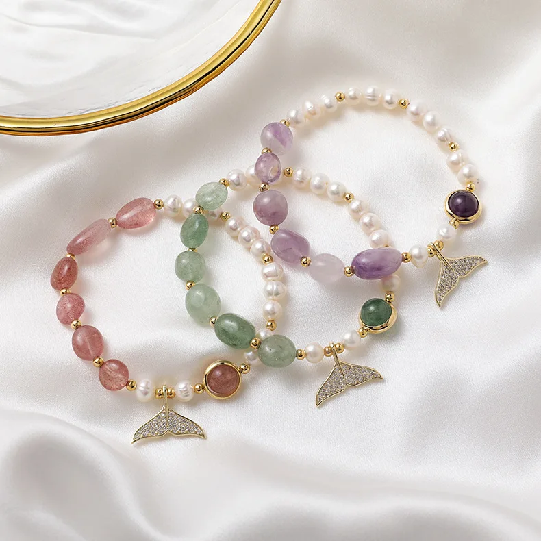 

Korean Style Luxury Mermaid Tail Pendant Crystal Beaded Bracelet for Women Girls Ins Fashion Jewelry