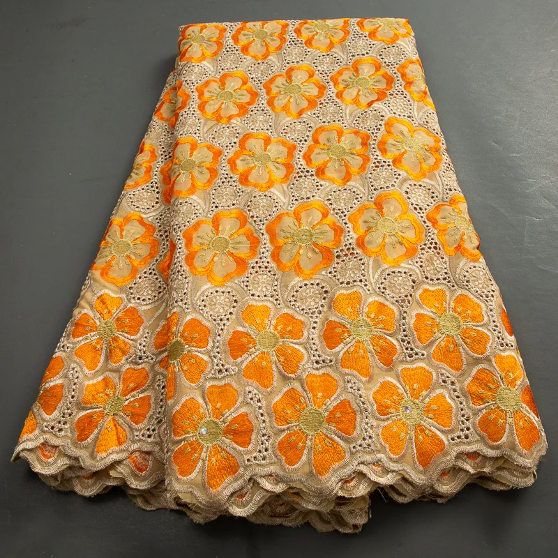 

Yellow Nigerian Swiss Voile Cotton Lace Fabric With Embroidered 5 Yards African Lace Fabric 2023 High Quality For Women A3382