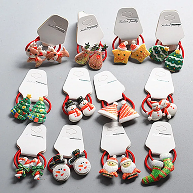 1 пара 15 стилей мультяшная Рождественская елка Снеговик Лось звезда резинки для