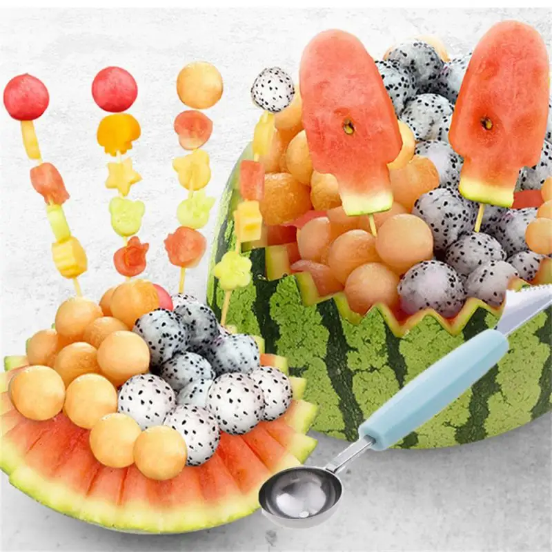 

Creative Kitchen Fruit Platter Cutter Mold Set Ball Digger Carved Melon Fruit Digger Three-in-one Tool Spoon 2023