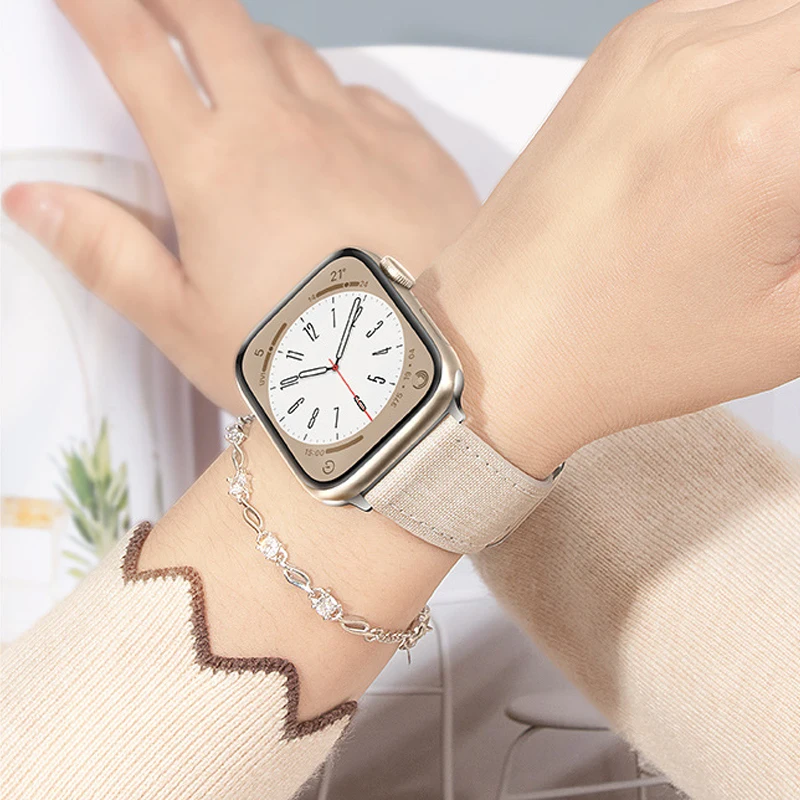 Canvas Nylon Strap for Apple watch band 44mm 40mm 38mm 42mm ultra 49mm Loop bracelet correa iwatch series 7 SE 6 5 4 8 45mm 41mm