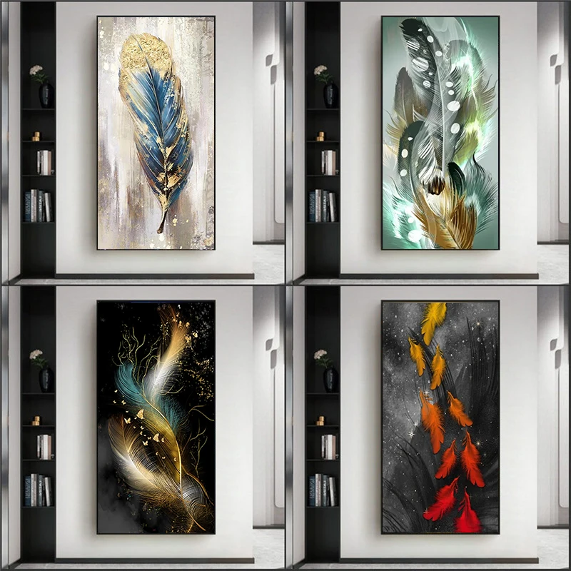 

Abstract Feather Canvas Painting Large Size Landscape Vintage Portrait Posters and Prints Wall Art Picture for Living Room Decor