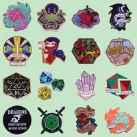 dragon dice enamel pin sloth squid sword shield arcade game brooch clothes bag lapel pin metal badge jewelry gift drop shipping