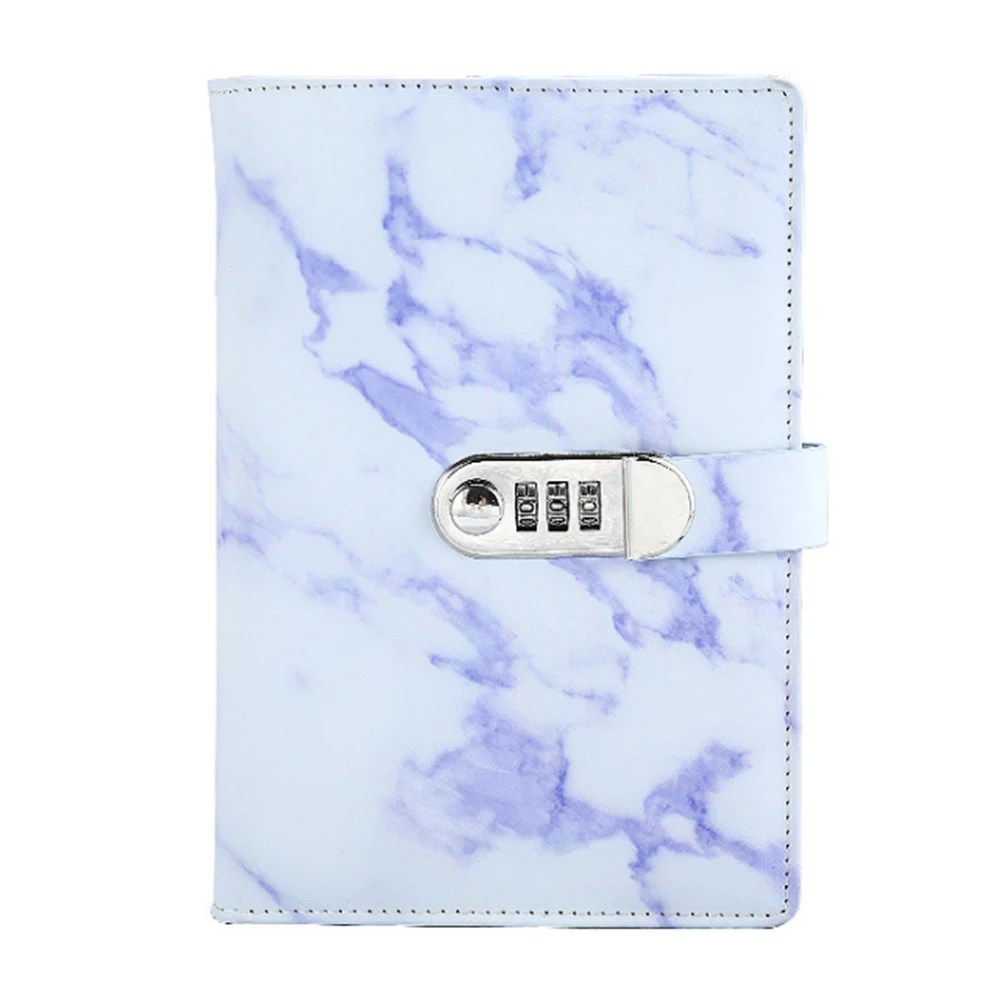 

A5 Writing Office Portable Student PU Leather Pen Insert Bookmark Marble Pattern With Code Lock Stationery Diary Note Book