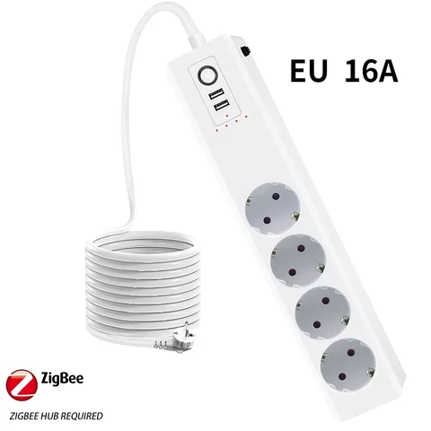 Умный удлинитель Melery Zigbee Tuya, удлинитель с 2USB-портами на 4 розетки, для ЕС, США, Великобритании, с дистанционным управлением через Alexa, Google Home Assistant