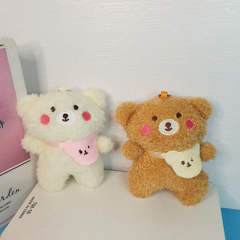 

12CM Cute Kawaii Little Backpack Bear Doll Pendant Cartoon Plush Toys Keychain Bag Pendant Gifts Key Ring Ornament