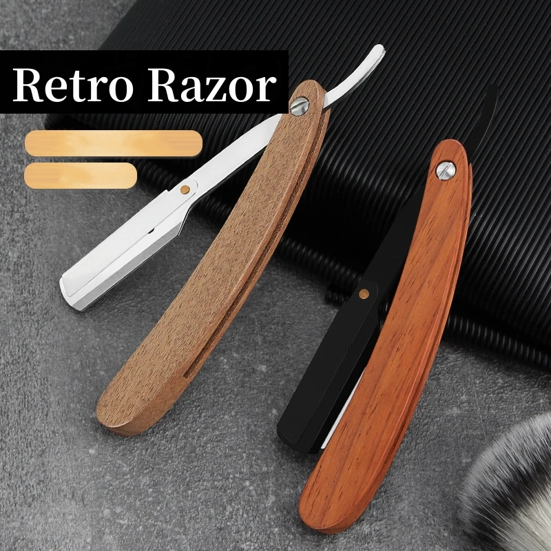 

Retro Razor Men's Manual Folding Shaver Pear Wood Handle Stainless Steel Material Barber Shop Hairdressing Knife Holder Y0527