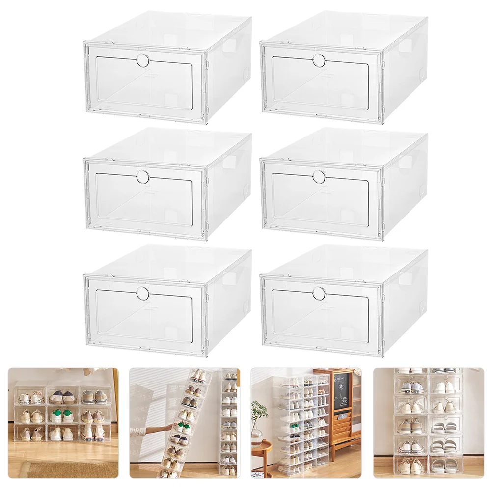 

6 Pcs Drawer Type Shoe Box Clear Plastic Organizer Stackable Shoe Drawers Desktop Storage Drawers Clear Plastic Shoe Boxes