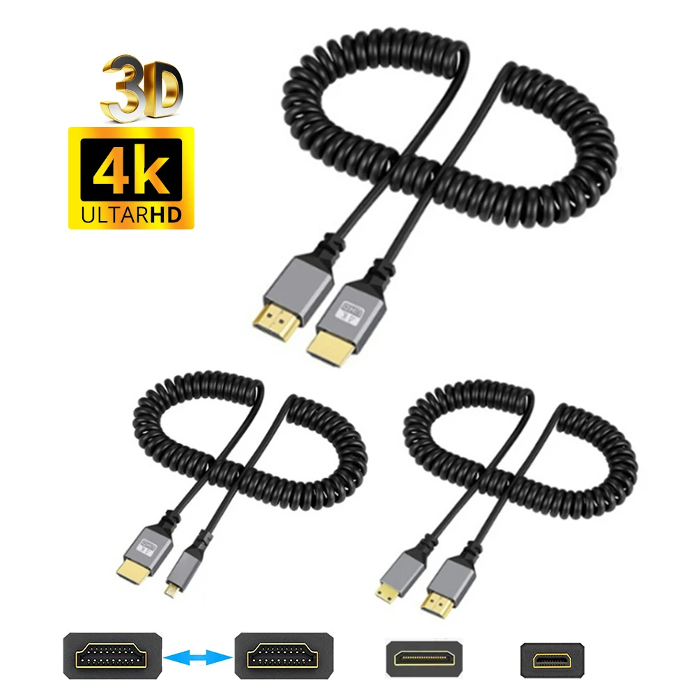 Nku 4K Φ. Спиральный удлинитель 0-Mini Micro HD штекер-штекер гибкий кабель для ПК PS4 камеры планшета HDTV