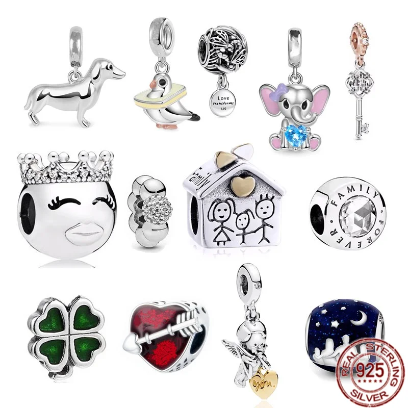 925 Sterling Silver Jewelry Gift Family House, Green Clover, Dove Charm Bead Fit Original Pandora Bracelet Necklace For Women