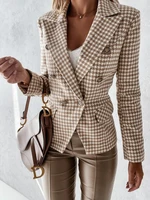fashion office ladies plaid suit coat 2022 spring autumn new long sleeve elegant button design blazer jacket
