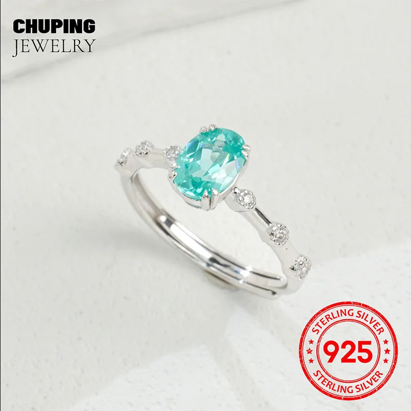 Фото Chu Ping Fine Jewelry Lab Grown Emerald & Paraiba Овальная огранка 5*7 мм Серебряное кольцо S925 Изысканное для женщин Манефест Персональный вкус №4
