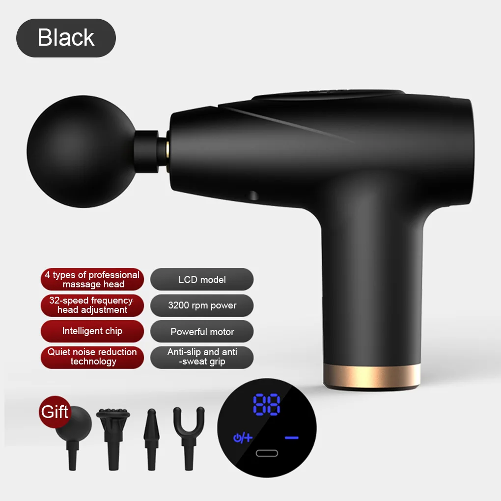 

Electric Fascia Massager Adjustable Cordless Muscle Massage Digital Percussion Deep Relaxation Machine with 4 Heads