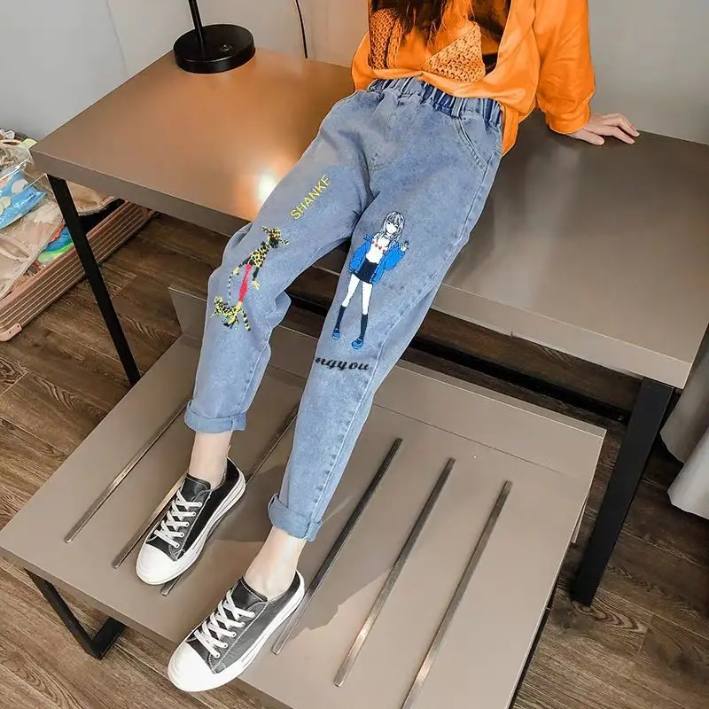 

Spring Autumn Children Jeans For Teenage Girls Denim Material For Girls Trousers Pants Teenagers Clothes For Girls 2-13 Years