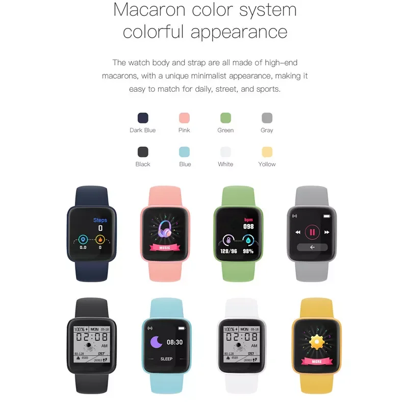 

Y68 Smart Watch 8 Color 1.44 inch Screen Men Women Smartwatch Fashion Sports Smart band Fitpro Version Factory Wholesale