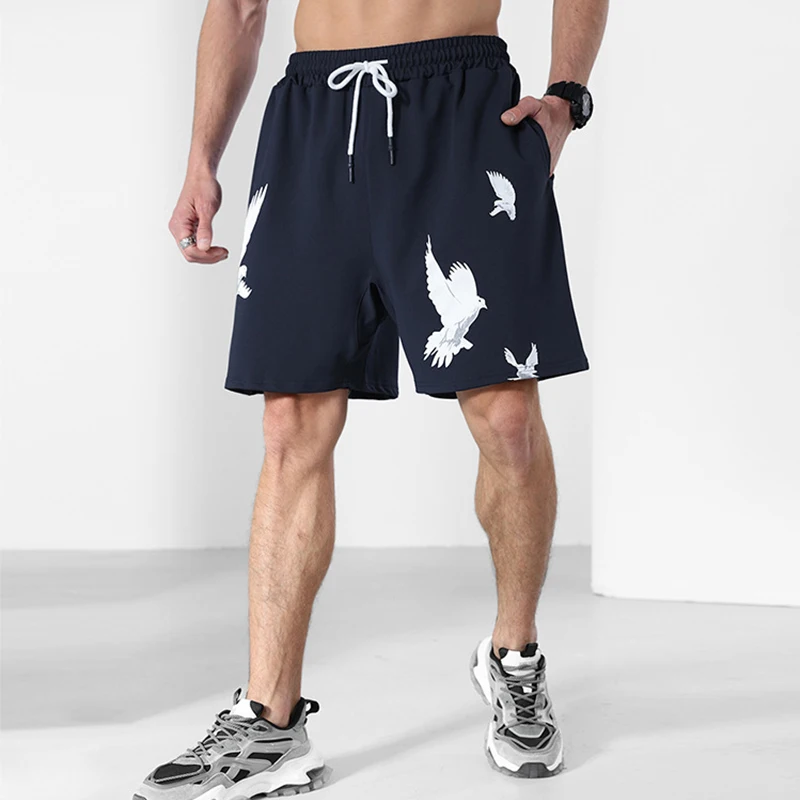 

Summer new casual shorts men's solid color loose straight pants trend print versatile basketball shorts Fitness jogging shorts