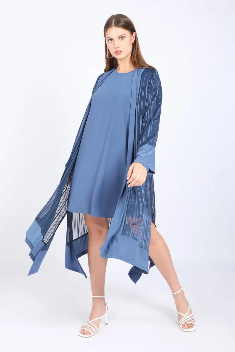 

Women's Large Size Chiffon Stripe Bilateral Suit Navy Blue