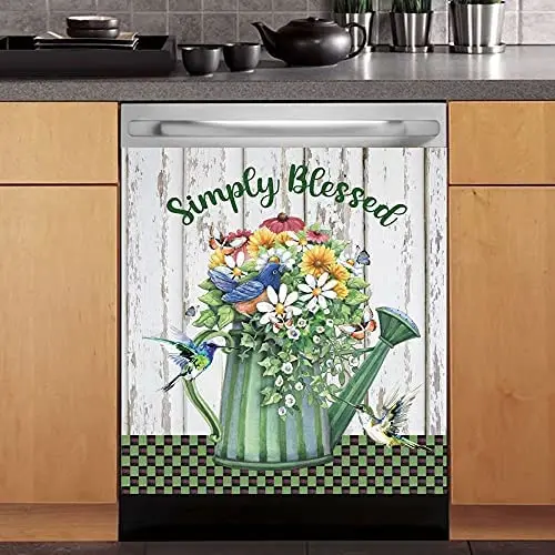 

Farmhouse Sunflower Dishwasher Cover,Simply Blessed Floral Dishwasher Magnet Patriotic Bird Sticker, Kitchen Decor Fridge Decal