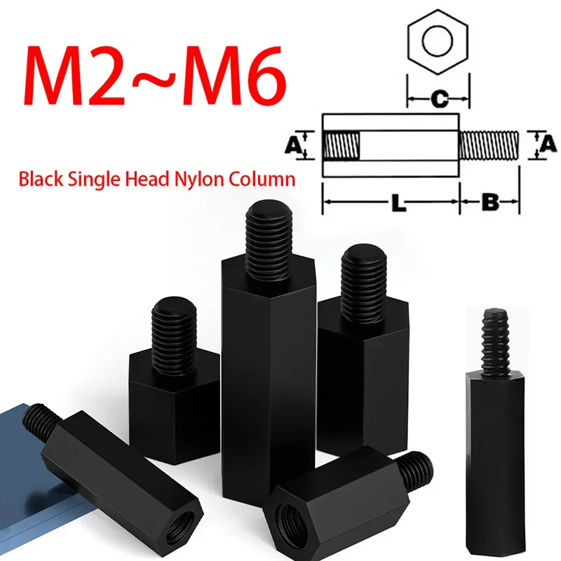 

10-30 шт., черная нейлоновая шестиугольная изоляционная колонна с одной головкой, чернаяM2 M2,5 M3 M4 M5 M6, проставки, пластиковые винты, гайка платы усилителя