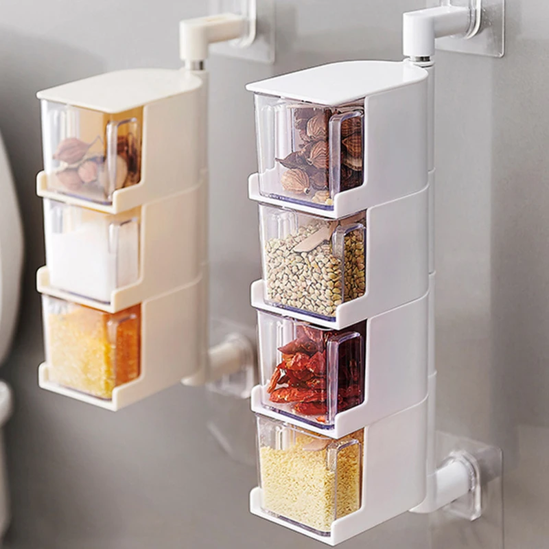 

Portable Plastic Spice Pot Set Large Holder Kitchen Top Seal Cover Spice Pot Wall Mounted Especiero Restaurant Gadgets Items