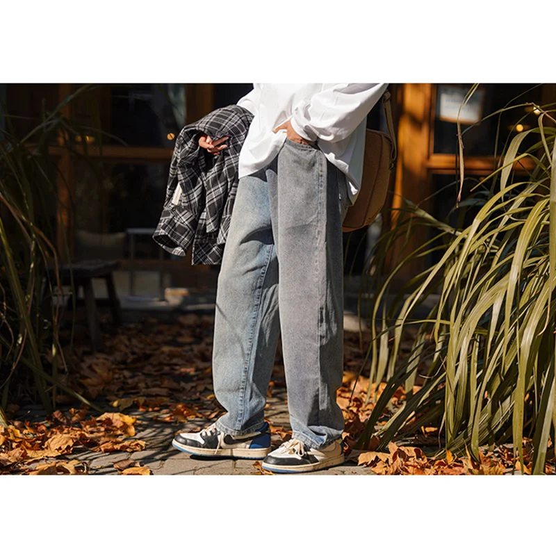 Streetwear Men Vintage Recreational Comfortable Blue Jeans 2022 New Loose Temperament Versatile Wide Leg Trousers Autumn Female