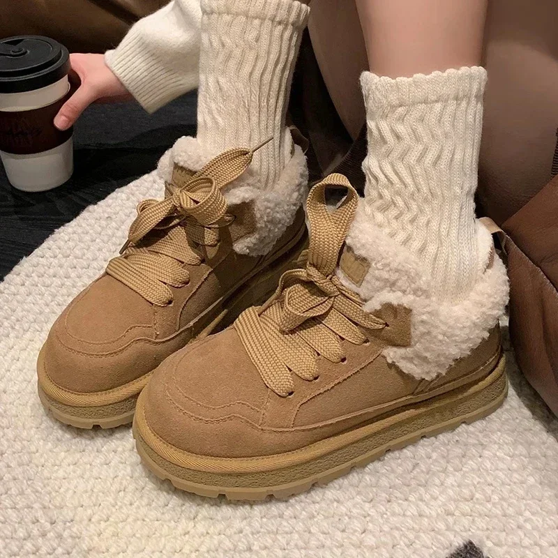 Женские ботильоны на меху платформе замшевая теплая обувь плоской подошве