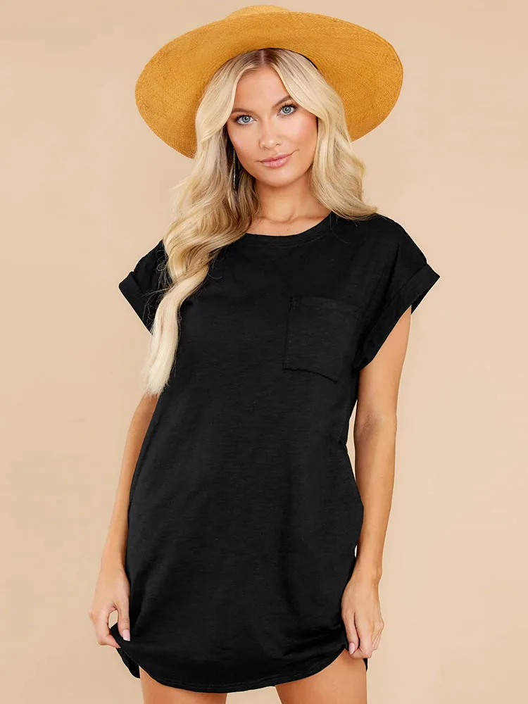 

Loose Women's Dress Office Lady Summer Mini Party Dresses for Women Casual Short Sleeve Streetwear Fashion Solid Female Clothing