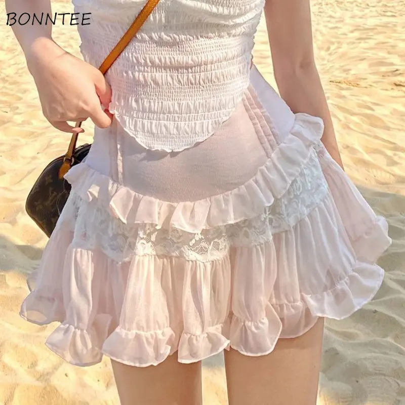 

Мини-Юбка Женская с высокой талией, милая дизайнерская летняя уютная розовая Милая трапециевидная Юбка с соединением, Kawaii