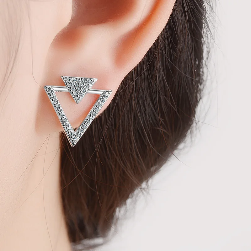 

Sparkling Pave Openwork Triangle Stud Earring for Women Girl Lady Fine Jewelry Gift AAA Zircon