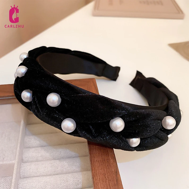 

Fashion Knot Pearl Headbands Wide Solid Twist Hairbands for Women Girls Wash Makeup Hair Hoops Bezel Hair Accessories