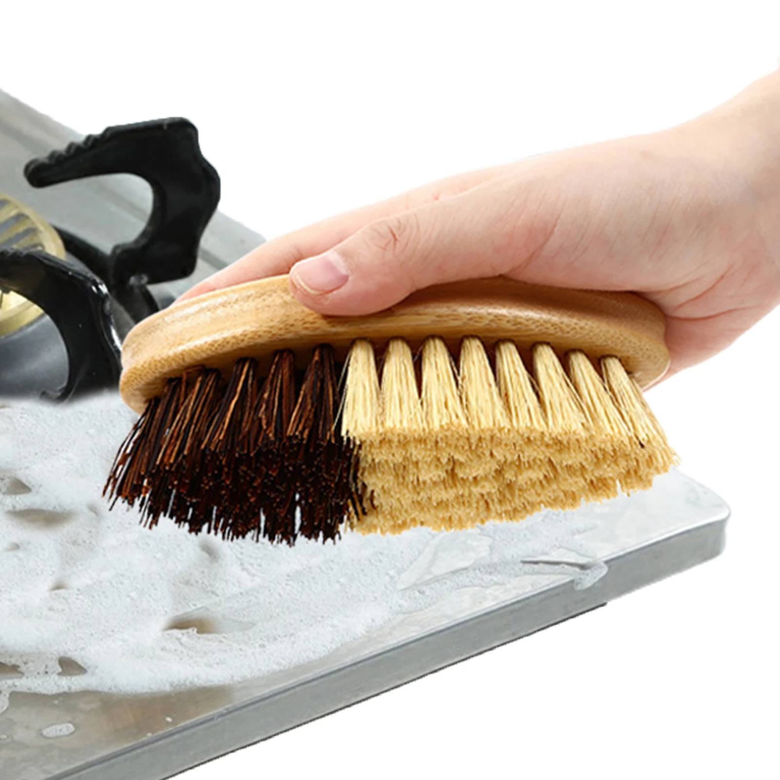 

Palm Pot Brush Wooden Palm Brush Ergonomic Household Pot Scrubber Multipurpose Dish Brushes For Pots Pans Kitchen Sink Cleaning