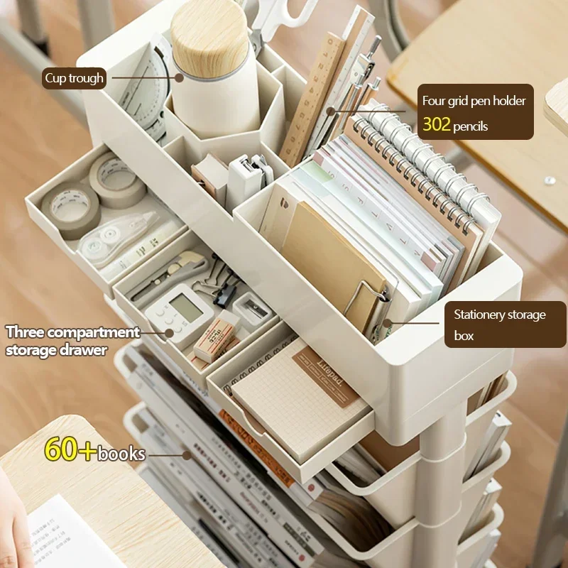 Подвижная книжная полка вместительный органайзер для книг с выдвижным ящиком