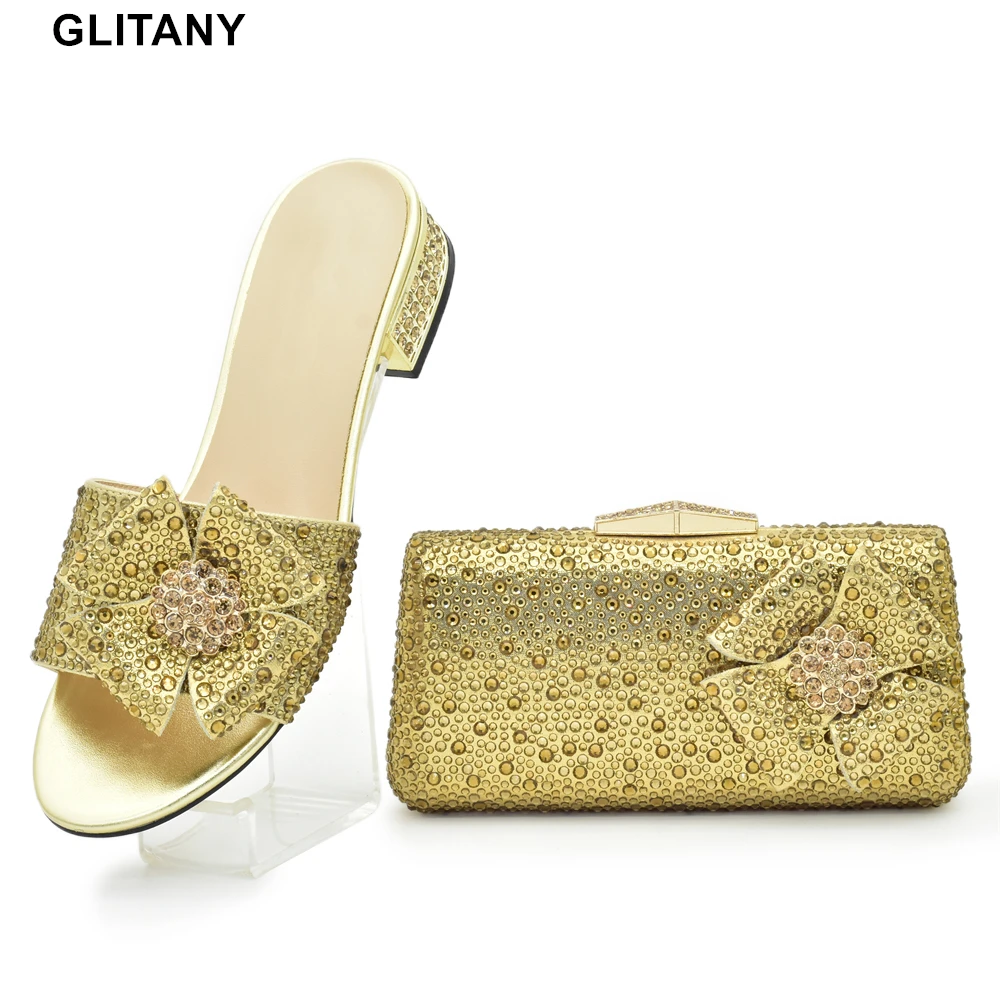 

Комплект из туфель и сумок в африканском стиле, украшенных нигерийскими туфлями, свадебные туфли, туфли для невесты на низком каблуке, стразы, 2023