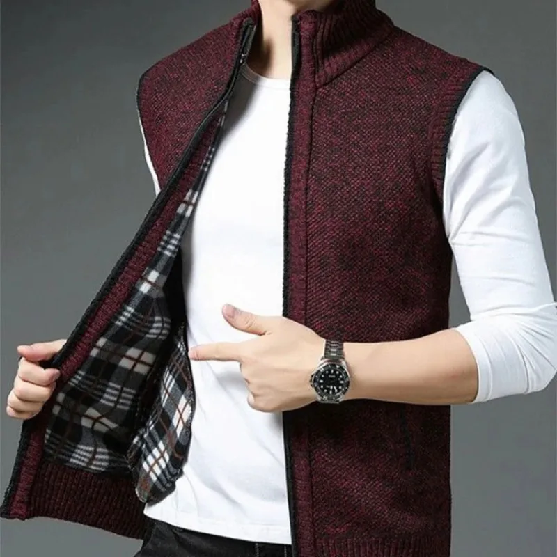 Мужской теплый жилет с воротником-стойкой приталенная куртка на молнии