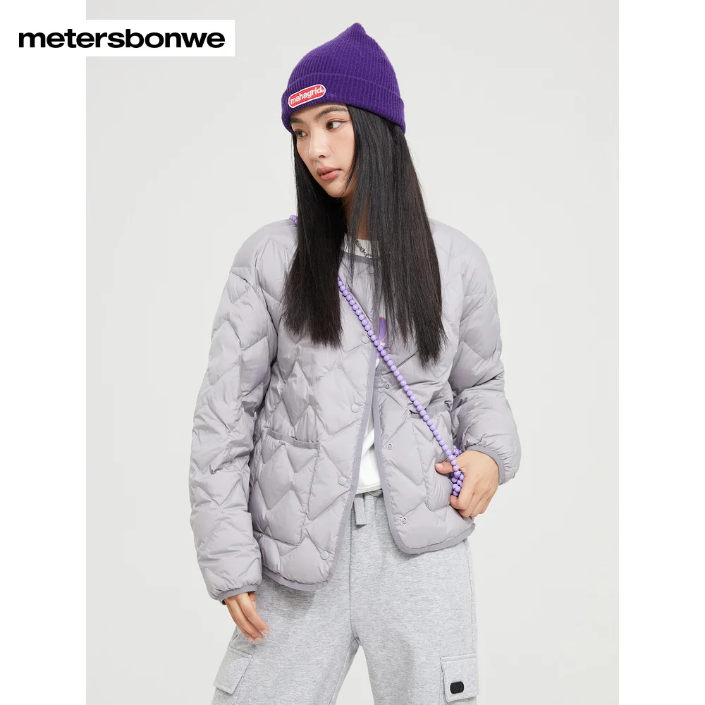 Metersbonwe Women's 22New Collarless Ultra Light Down Jacket Solid Color 90%Duck Down Warm Wear Loose Short Winter Down Jacket
