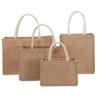 burlap tote bags blank jute beach shopping handbag vintage reusable gift bags with handle for grocery crafts shoulder bags