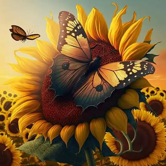 

JMINE Div 5D Sunflower butterfly Full Diamond Painting cross stitch kits art floral 3D paint by diamonds