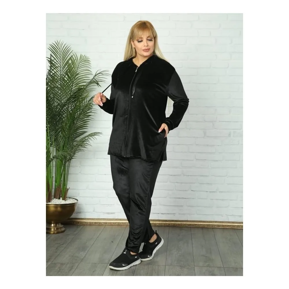 

Женский Бархатный спортивный костюм Dorlie большого размера на молнии с капюшоном