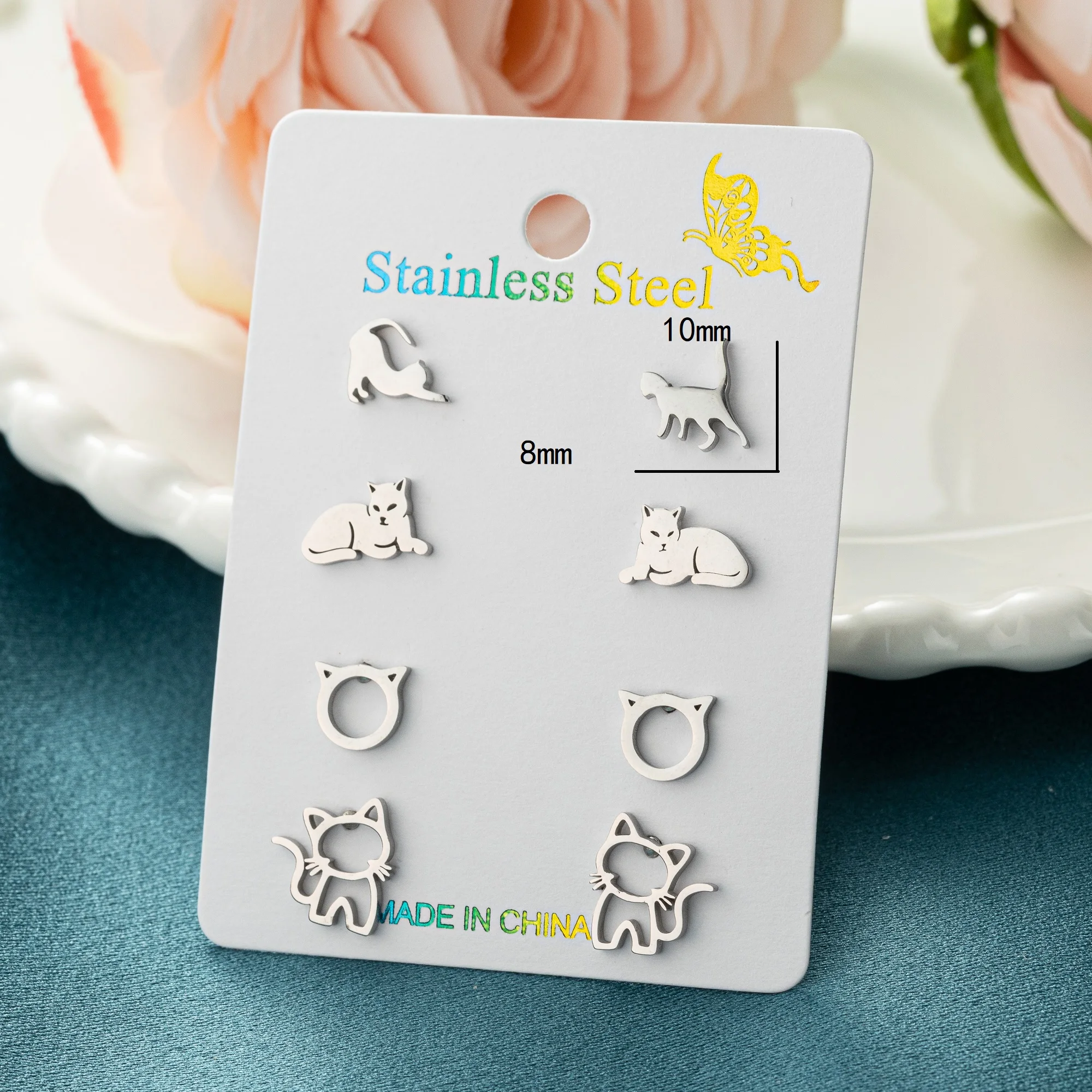 4 пары/партия серьги-гвоздики из нержавеющей стали