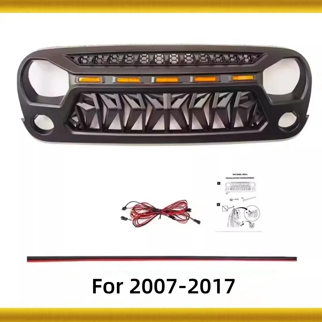 Фото Светодиодная решетка радиатора для Jeep Wrangler JL Renegade 1-го поколения 07-23, модифицированная, с подсветкой, передний бампер, сетка, комплект для тюнинга, автомобильные аксессуары №2