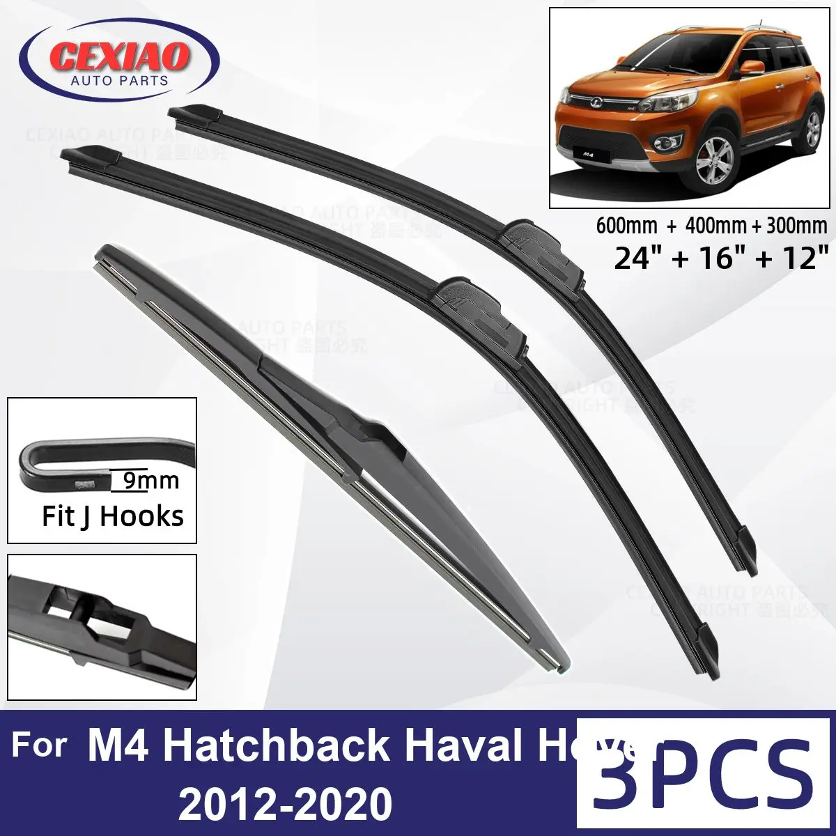 

For Great Wall M4 Hatchback Haval Hover 2012-2020 Car Front Rear Wiper Blades Windscreen Wipers Auto Windshield 24"+16"+12" 2019