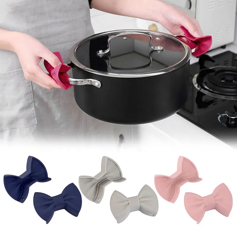 

2pc Thicken Bow Tie Baking Silicone Oven Mitt Microwave Heat Insulation Anti-slip Grip Bowl Pot Clip Baking Accessories