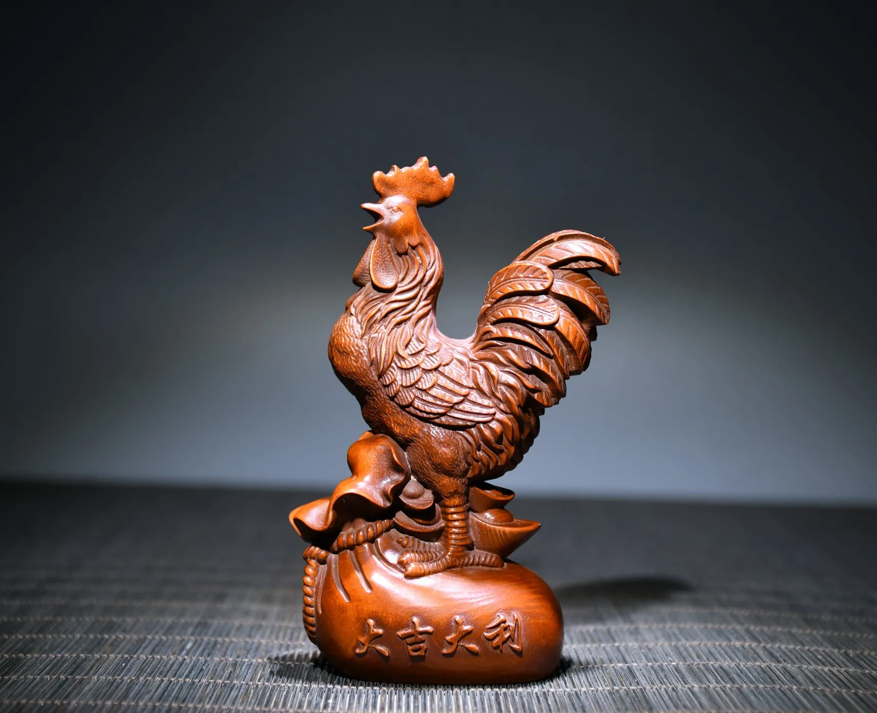 

4" Chinese Folk Collection Seikos Boxwood figurines zodiac rooster good luck Rooster Gather fortune office ornament Town house