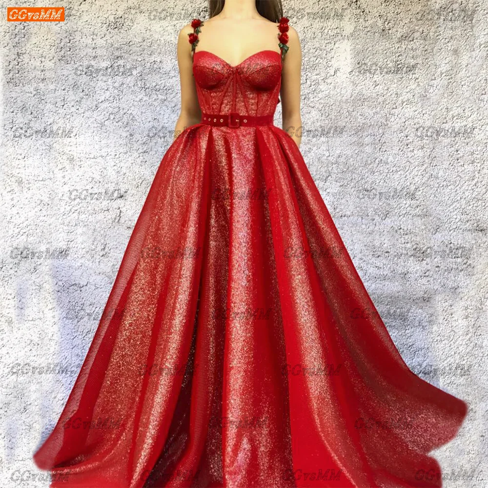 

Sparkling Red Evening Dresses For Women 2022 Robe De Soirée De Mariage A Line Sequined Formal Party Gown New Sukienka Wieczorowa