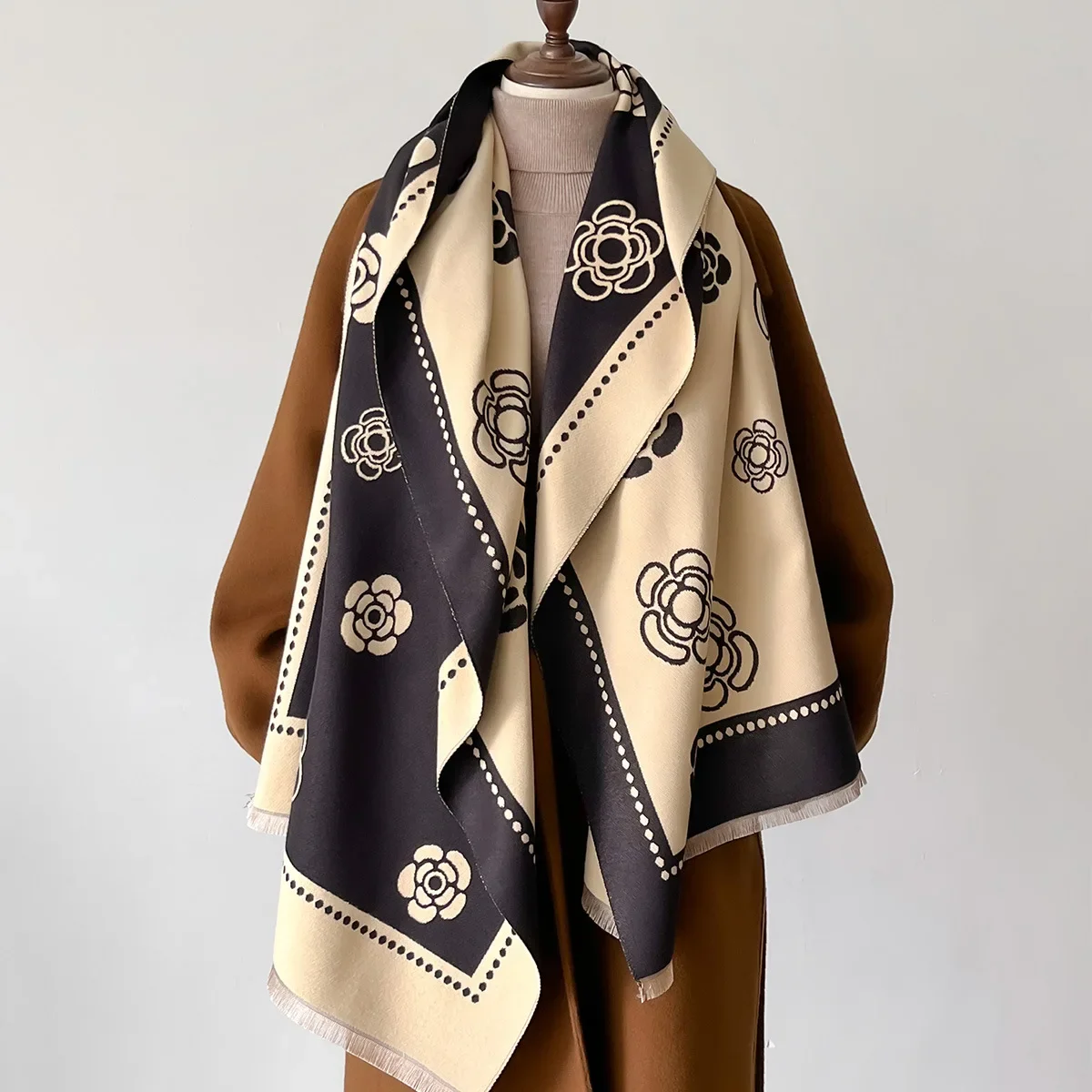 Женский Зимний Шарф 2024 Роскошный Кашемировый Платок С Цветочным Дизайном