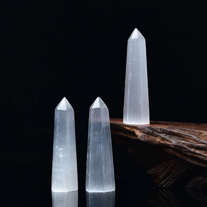 

75-80mm Natural White Selenite Stones Energy Ore Mineral Crafts Home Decor Crystal Point Healing Hexagonal Wand Treatment Stone