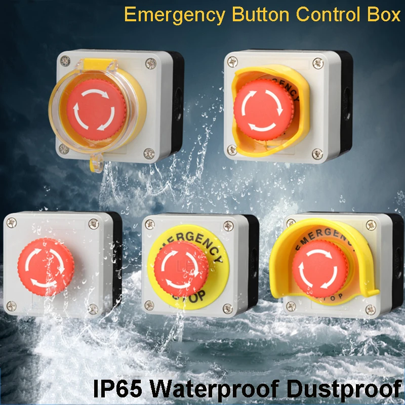 

1Pcs 22mm Emergency Stop Mushroom Head Push Button Switch With Protective Cover Plastic Box 1 NO 1 NC 10A IP65 Waterproof